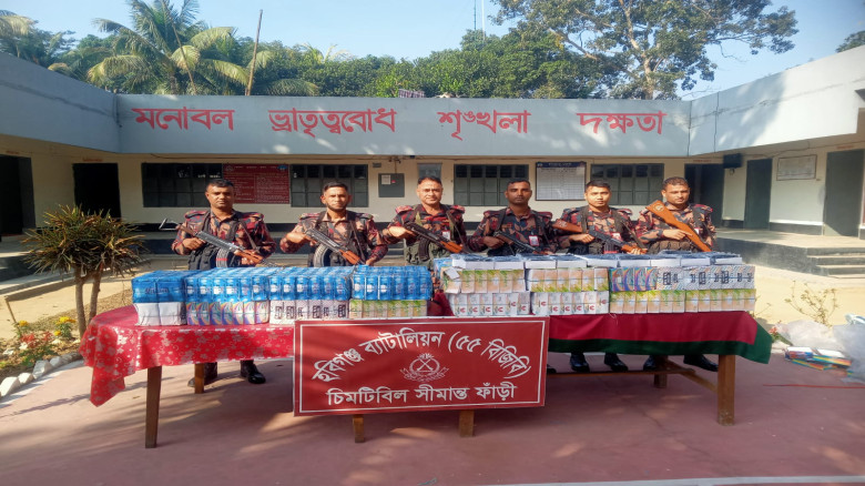 হবিগঞ্জে ৫৫ বিজিবির অভিযান: ২১ লক্ষ টাকার মাদক ও ভারতীয় পণ্য